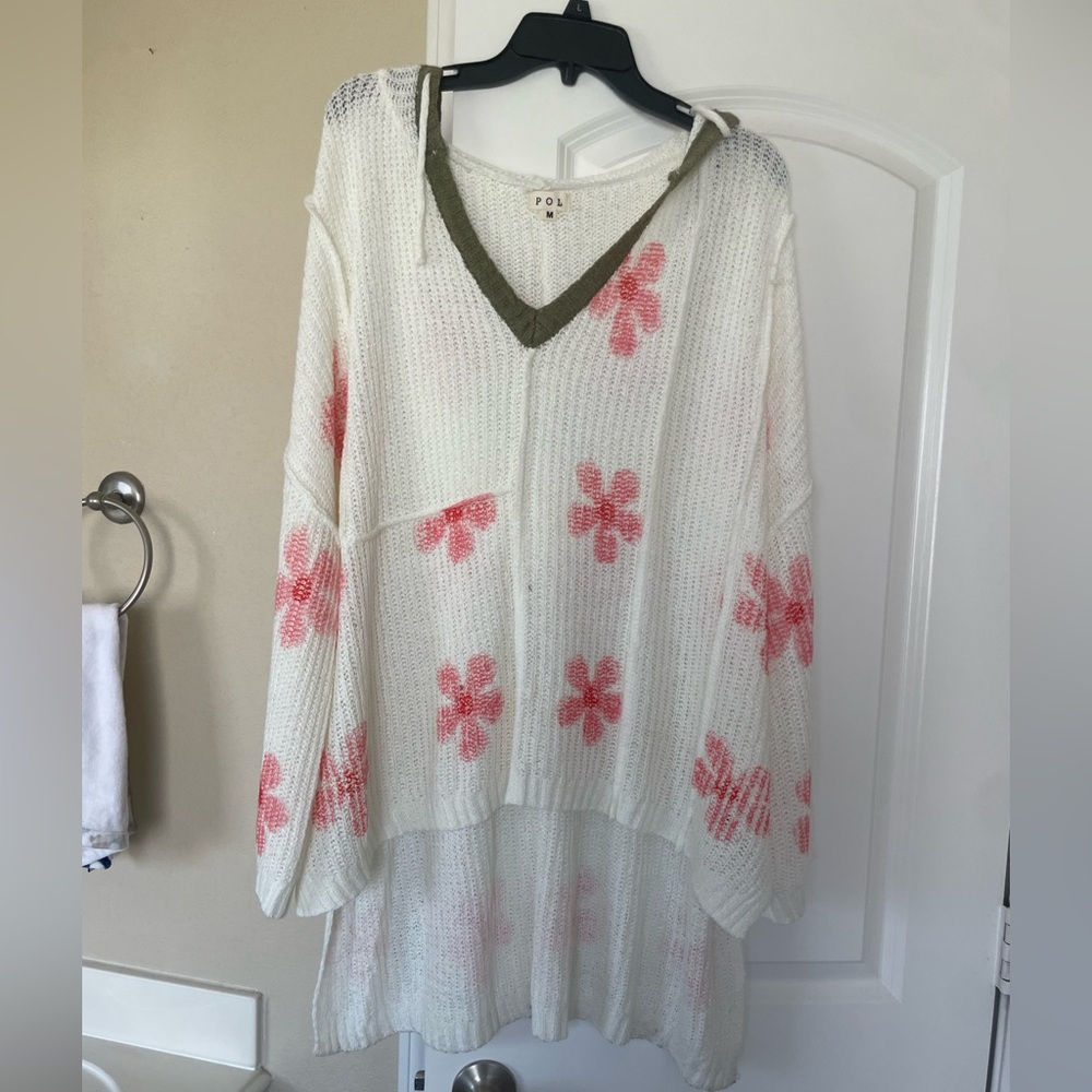 POL  Daisy Flower Print V Neck‎ Lightweight Hoodie Sweater Very Oversized - Picture 4 of 12